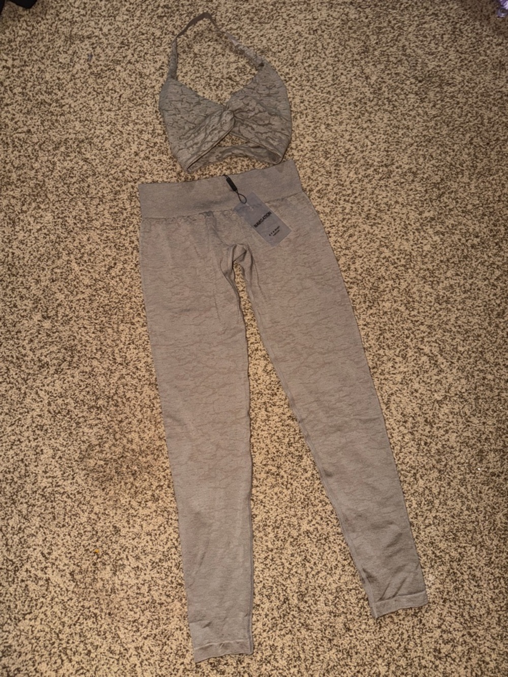 NVGTN Taupe Seamless Leggings and Halter Bra Set